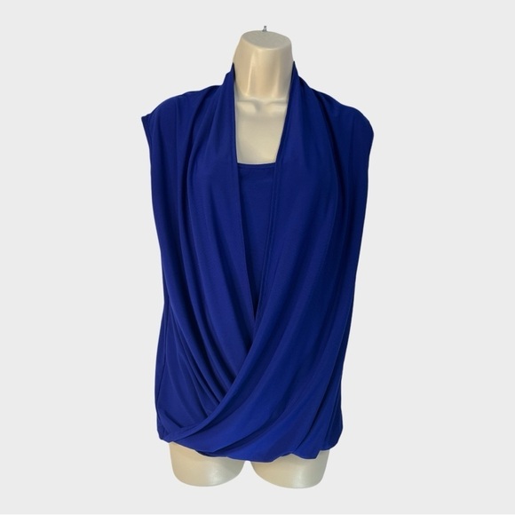 For Cynthia Tops - FOR CYNTHIA Electric Blue Sleeveless Blouse Layered Built in Cami w/Draping L